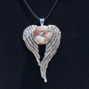 Angelic Grey Banded Agate with angel wings with 24 inch cord